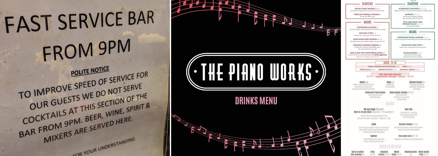 The Piano Works Farringdon Menu