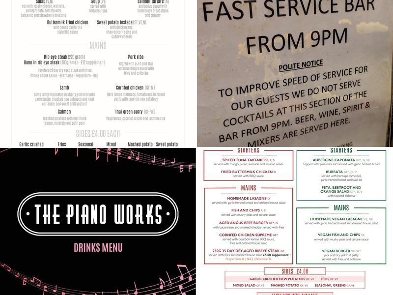 The Piano Works Farringdon Menu