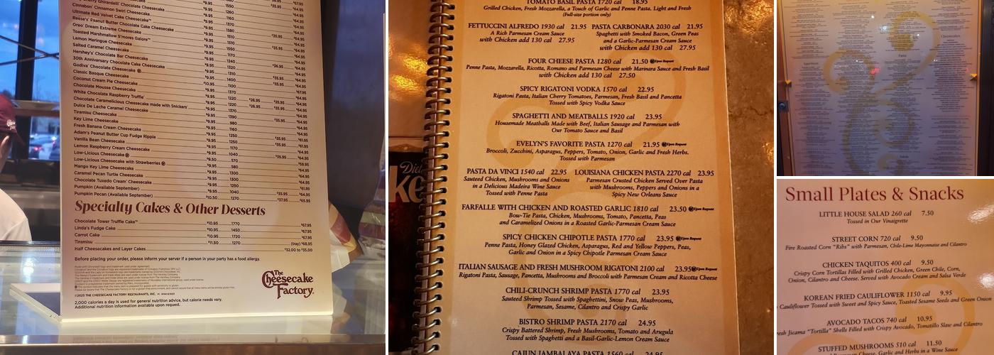 The Cheesecake Factory Menu