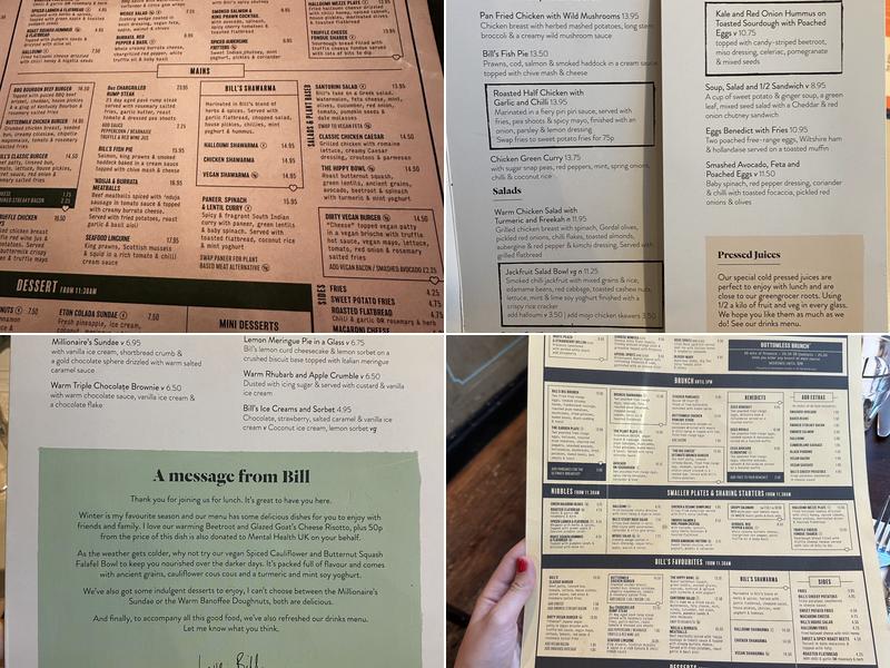 Bill's Victoria Restaurant Menu