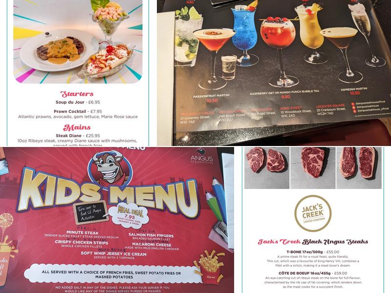 Angus Steakhouse Leicester Square Menu