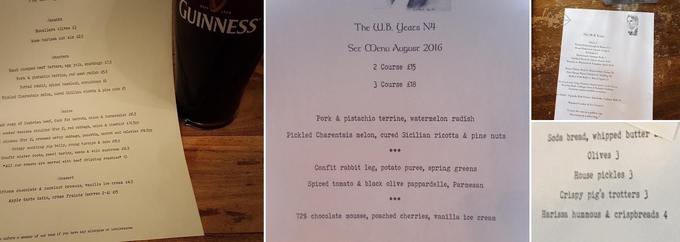 The WB Yeats Menu