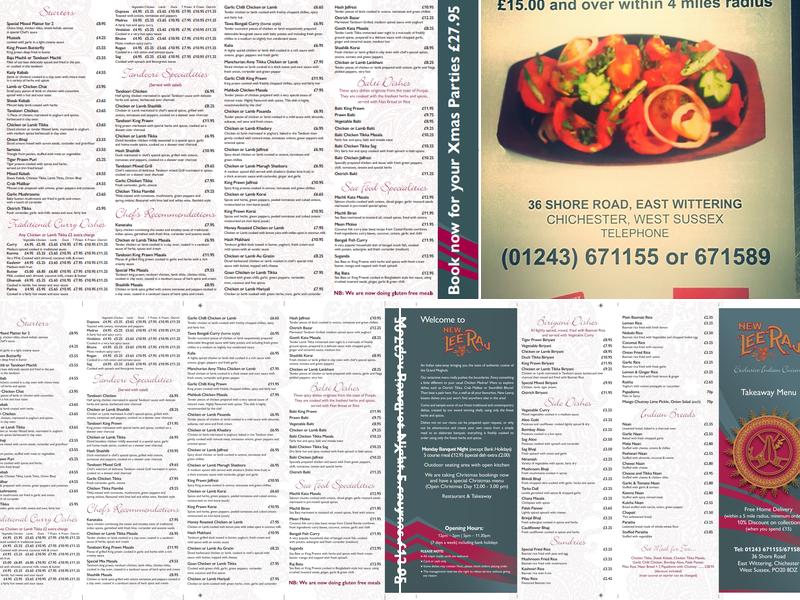 New Lee Raj Menu