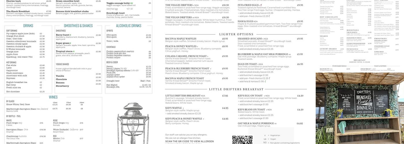 Drifters - East Wittering Menu