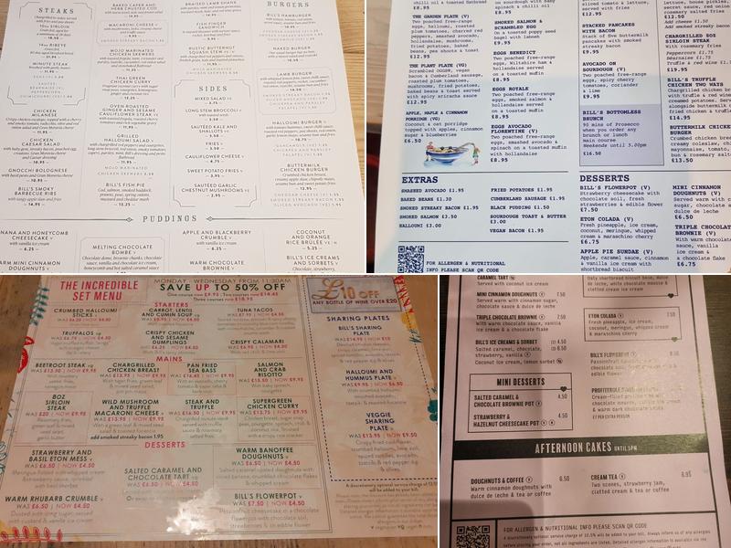 Bill's Chichester Restaurant Menu
