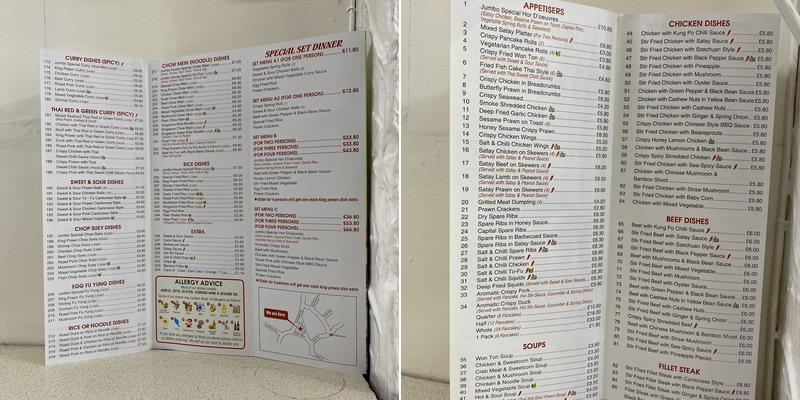 Jumbo Chinese & Thai Take Away Menu