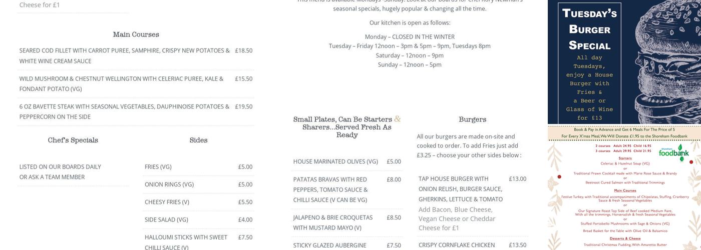 Tap House Shoreham Menu