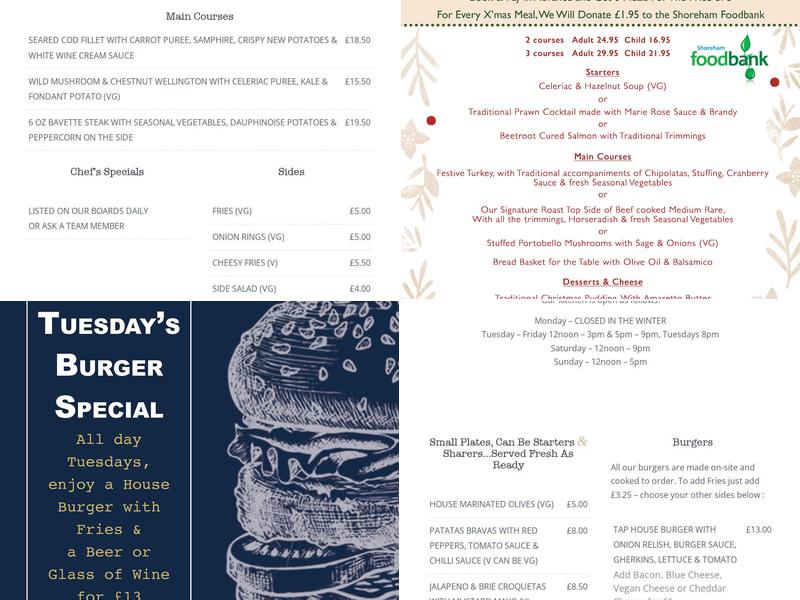 Tap House Shoreham Menu