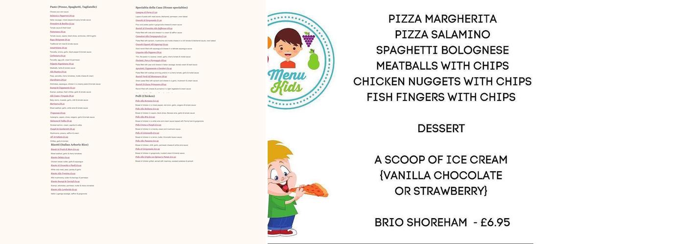 Brio Shoreham Italian Restaurant & Pizzeria Menu