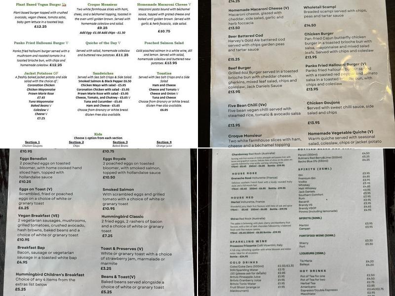 Hummingbird Restaurant Menu