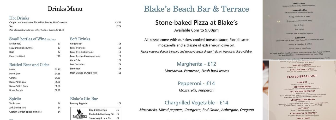 Beachcroft Hotel & Beach Hut Suites Menu