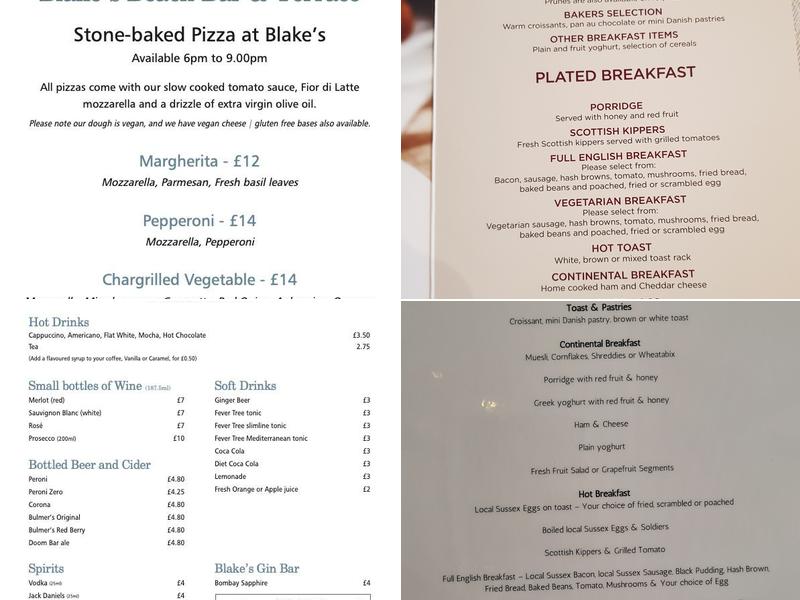 Beachcroft Hotel & Beach Hut Suites Menu