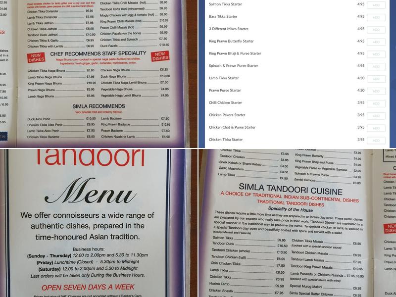Simla Menu