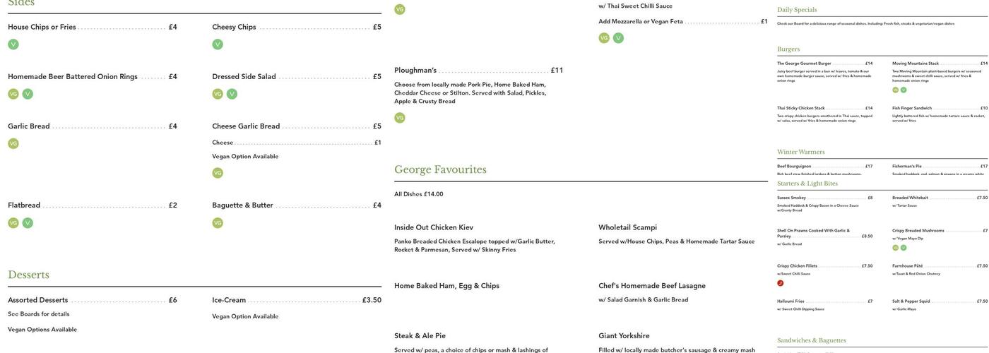 The George Inn Menu