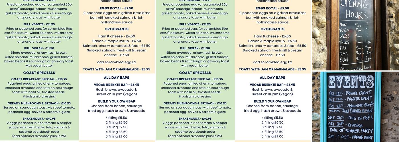 Coast Cafe Menu