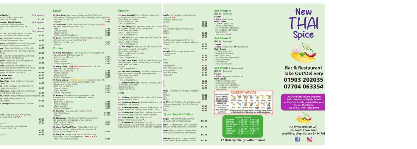 New Thai Spice Menu