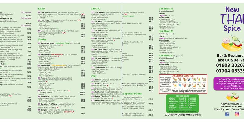 New Thai Spice Menu