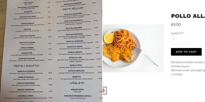 Cucinetta Bistro Menu