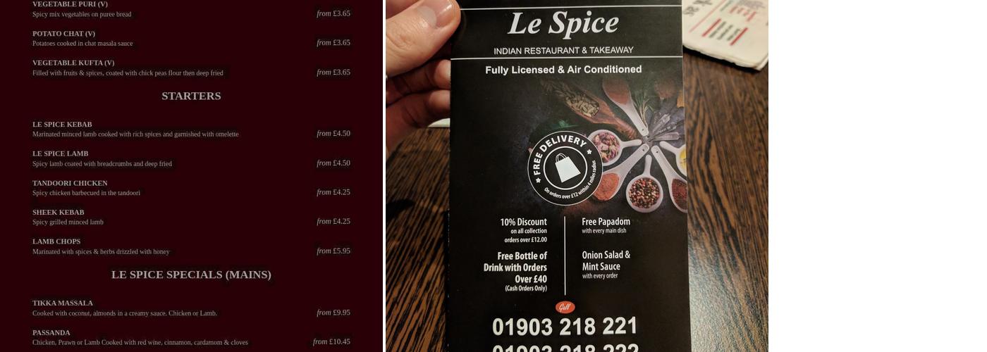Le Spice Menu