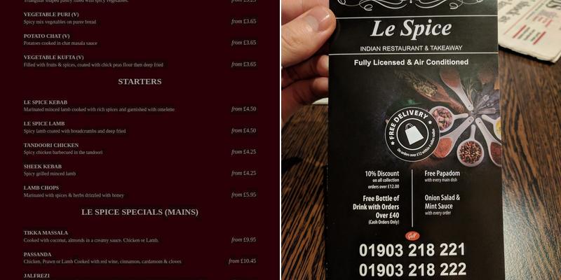 Le Spice Menu