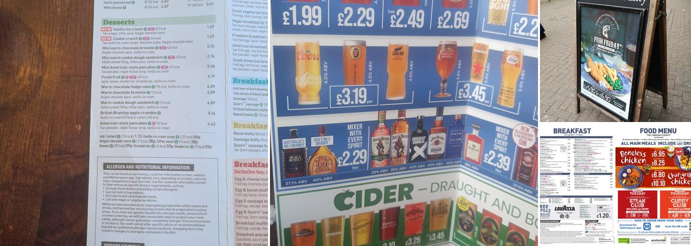 The London & County - JD Wetherspoon Menu