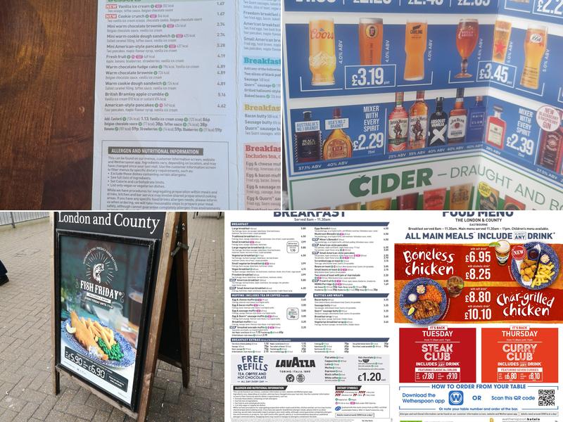 The London & County - JD Wetherspoon Menu