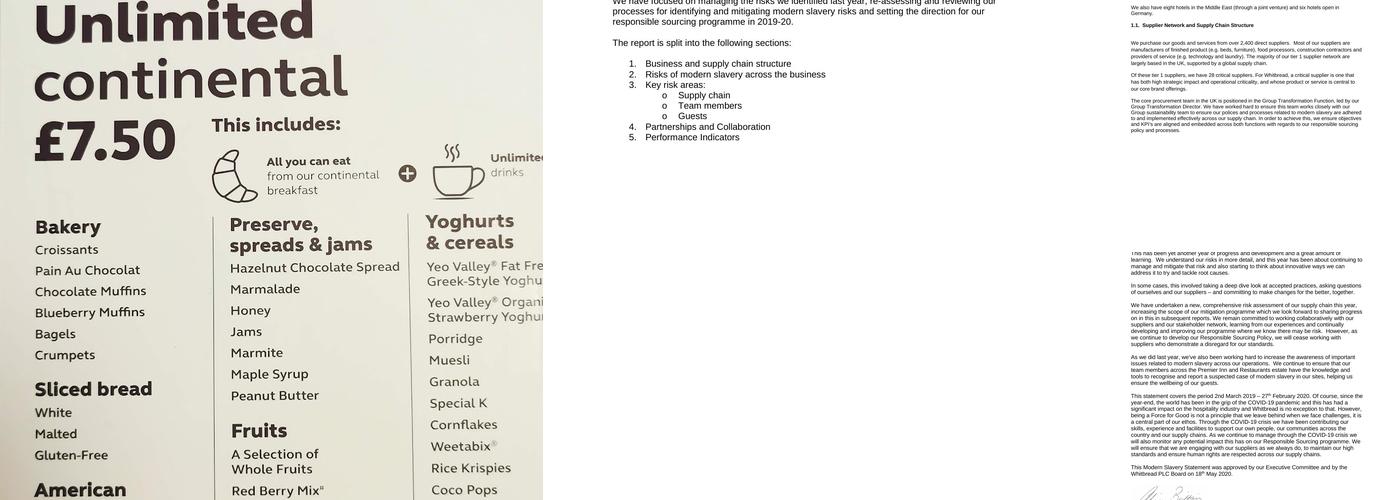 Premier Inn Leamington Spa Town Centre hotel Menu