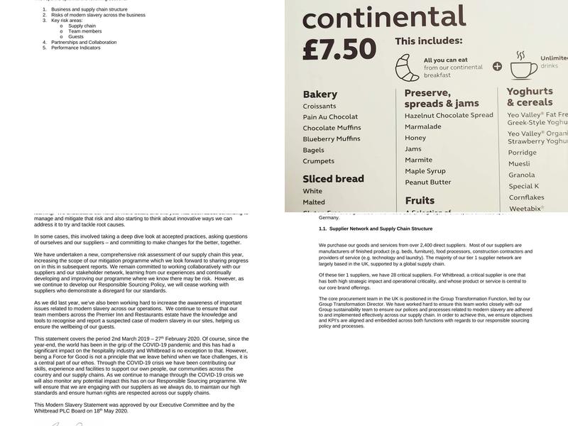 Premier Inn Leamington Spa Town Centre hotel Menu