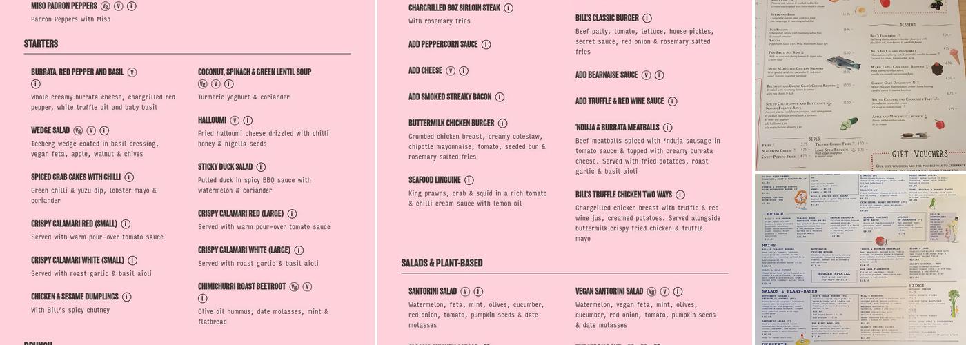 Bill's Leamington Spa Restaurant Menu