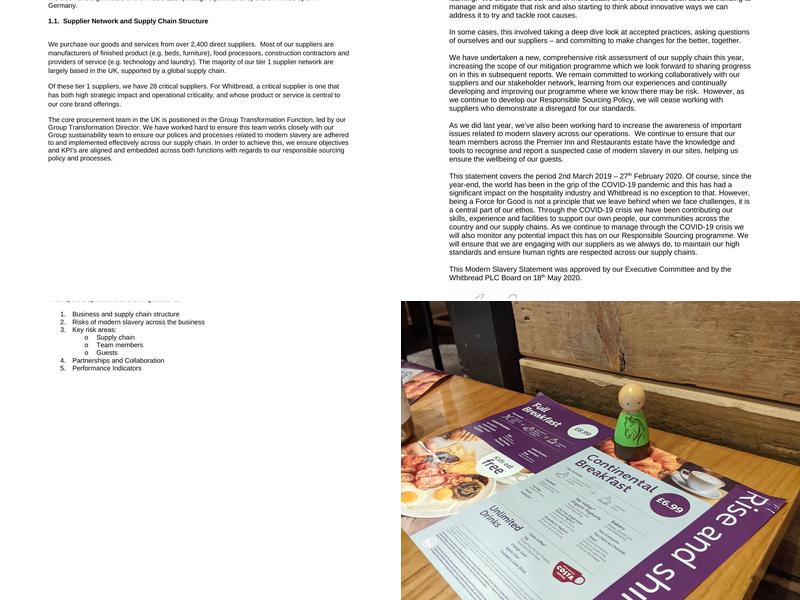 Premier Inn Nuneaton/Coventry hotel Menu