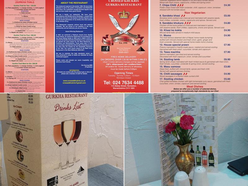 Crossed Khukris Gurkha Restaurant Menu