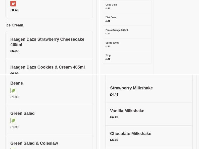 Roosterz Nuneaton Menu