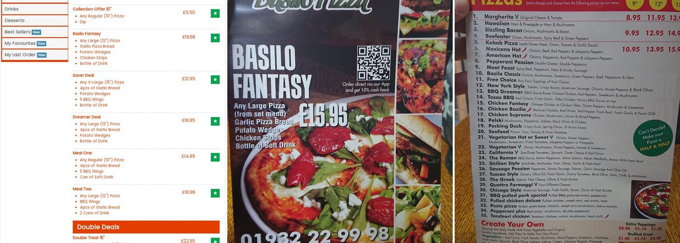 Basilo Pizza Menu