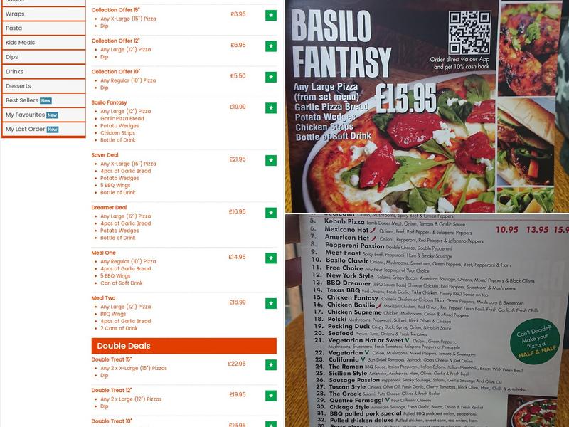 Basilo Pizza Menu
