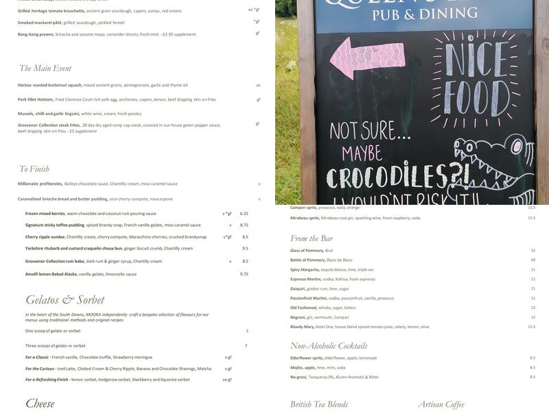 The Queen's Head Menu