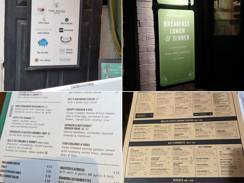 Bill's Guildford Restaurant Menu