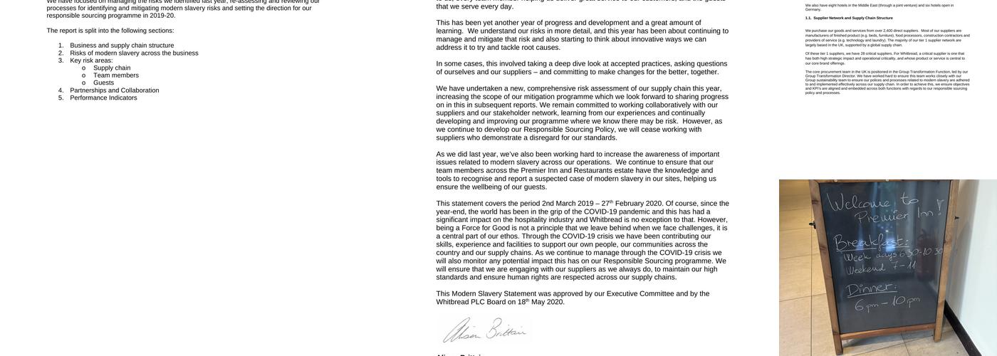 Premier Inn Woking Town Centre hotel Menu