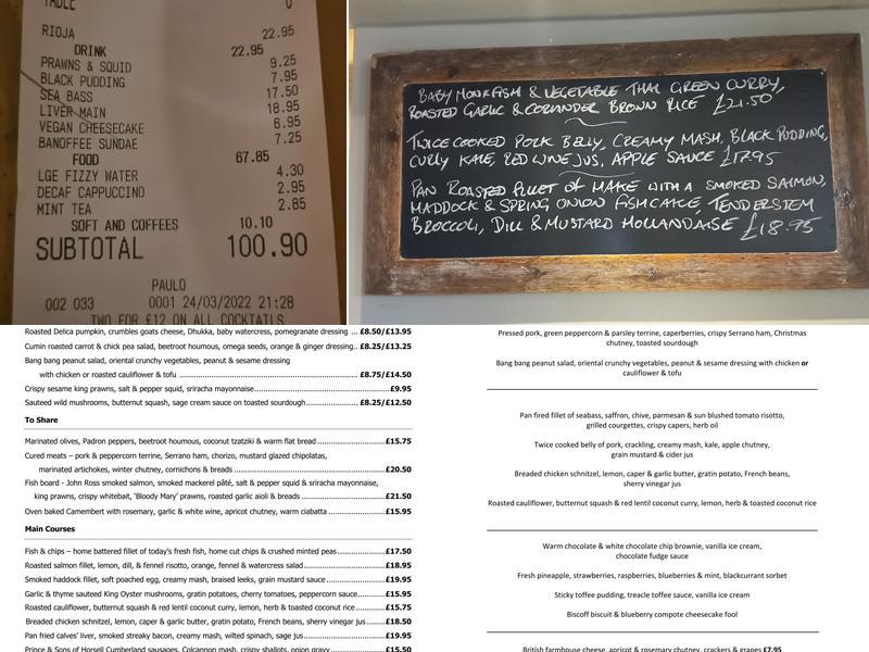 The Red Lion, Horsell Menu