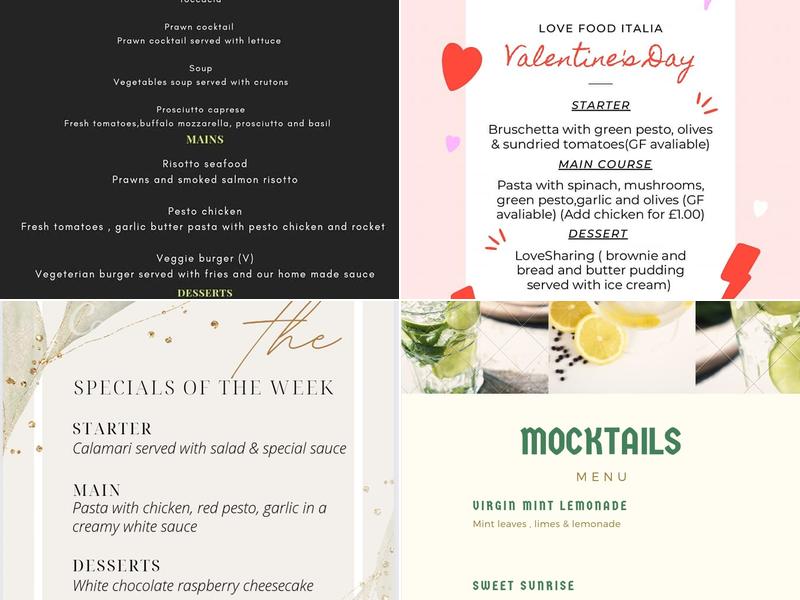 Lovefood Italia Menu