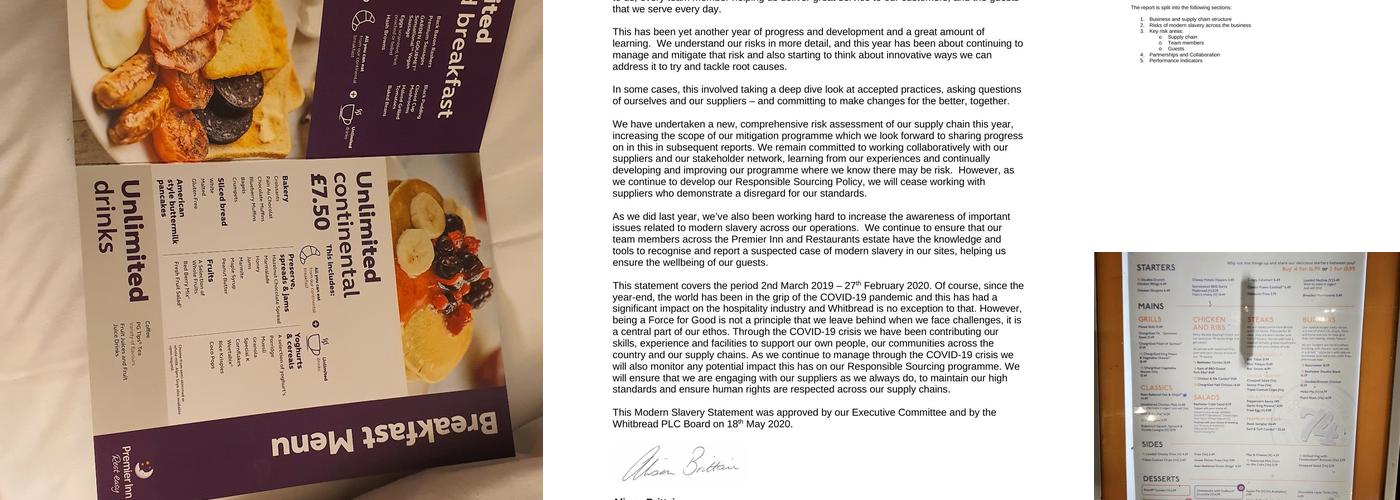 Premier Inn Redditch North (A441) hotel Menu