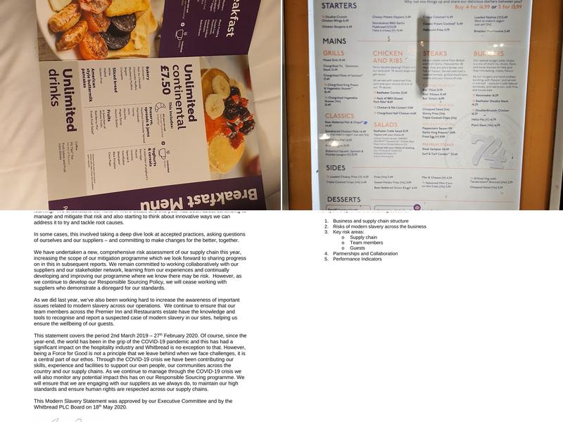 Premier Inn Redditch North (A441) hotel Menu