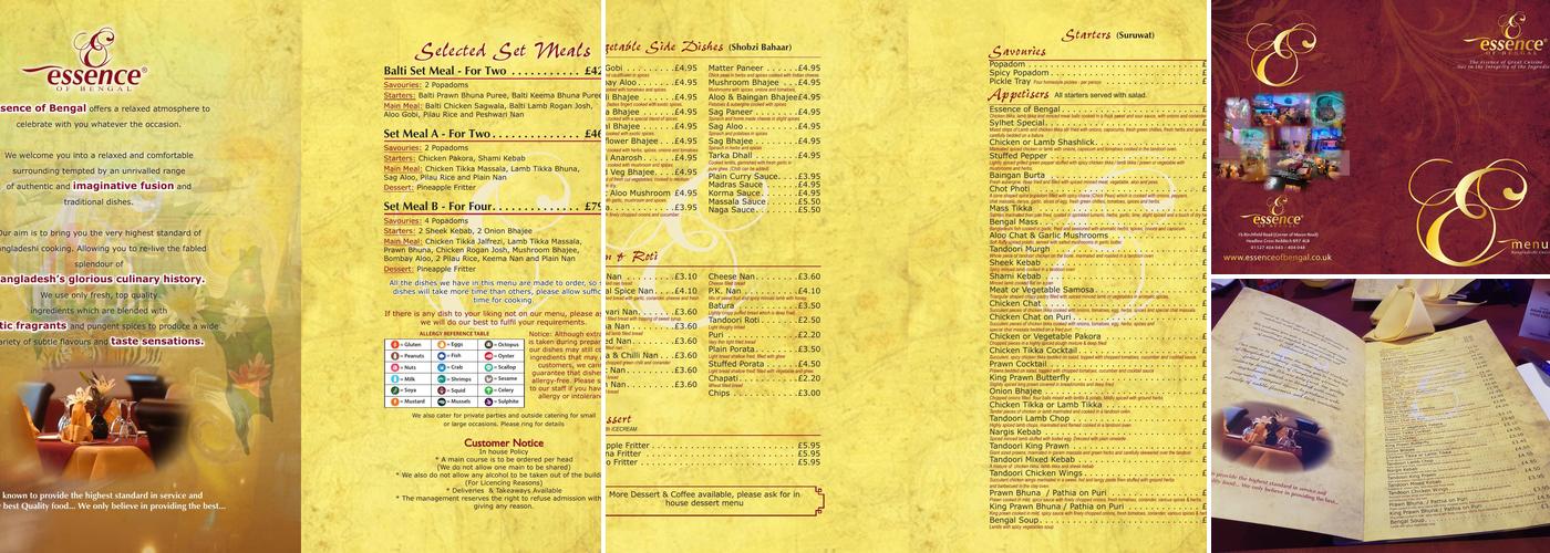 Essence of Bengal Restaurant Menu