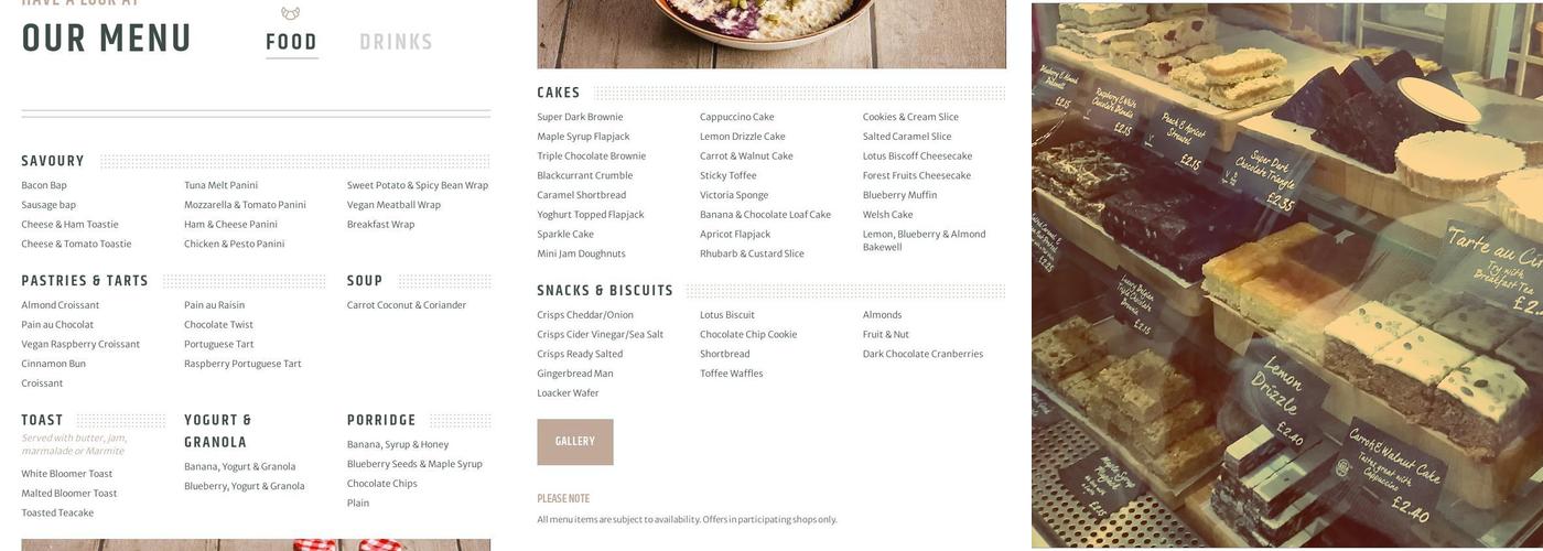 Coffee#1 Taunton Menu