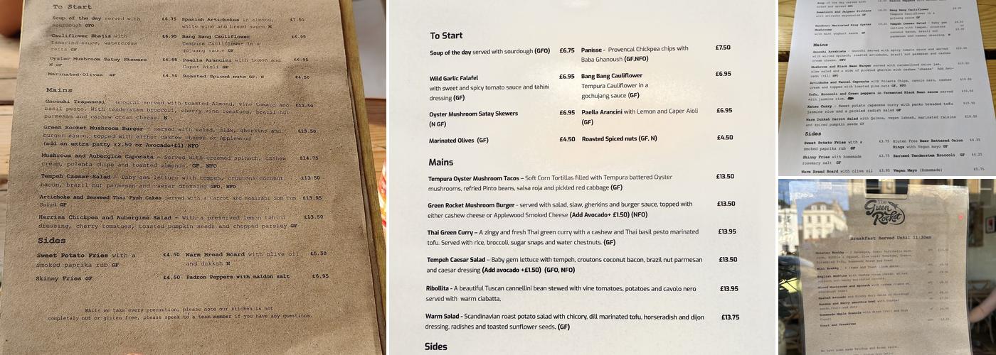 The Green Rocket Menu