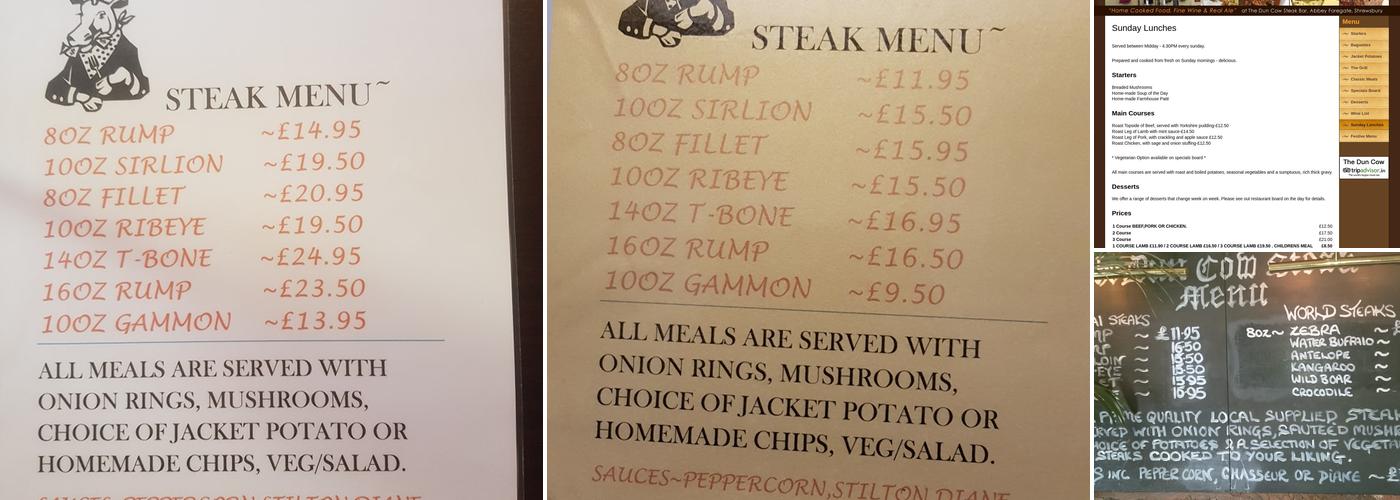 The Dun Cow Menu