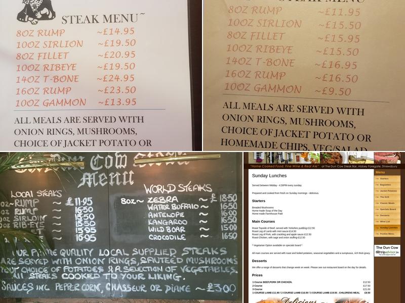 The Dun Cow Menu