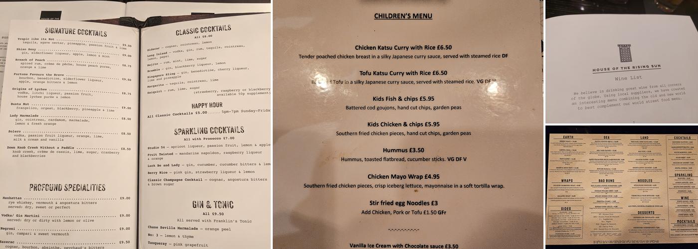 House of the Rising Sun Menu