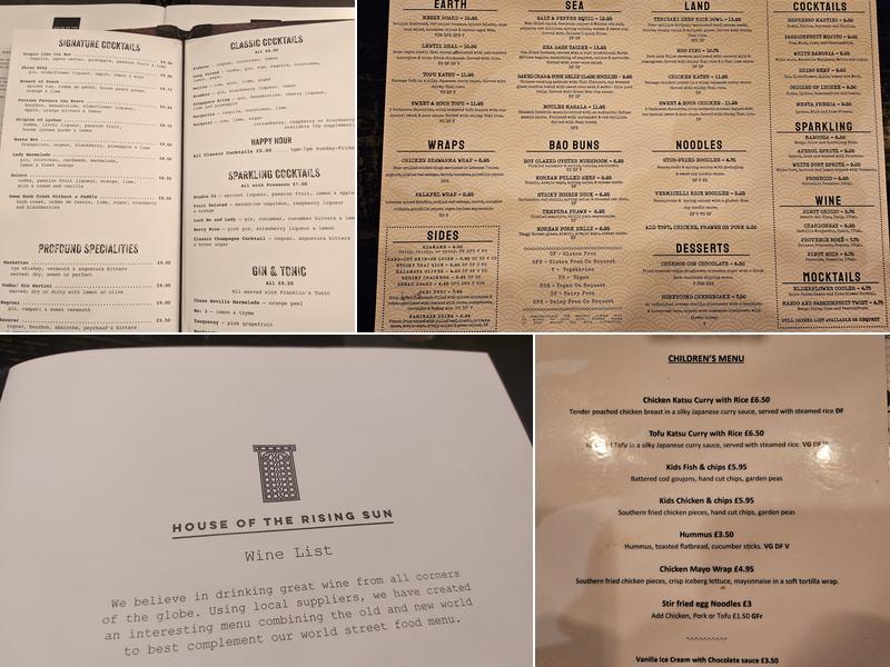 House of the Rising Sun Menu