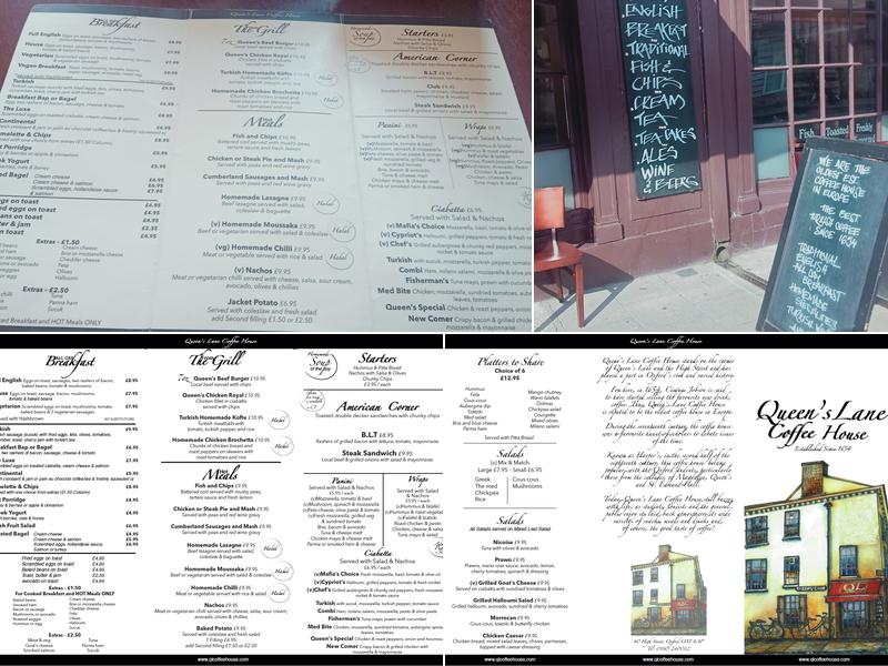 Queen's Lane Coffee House Menu