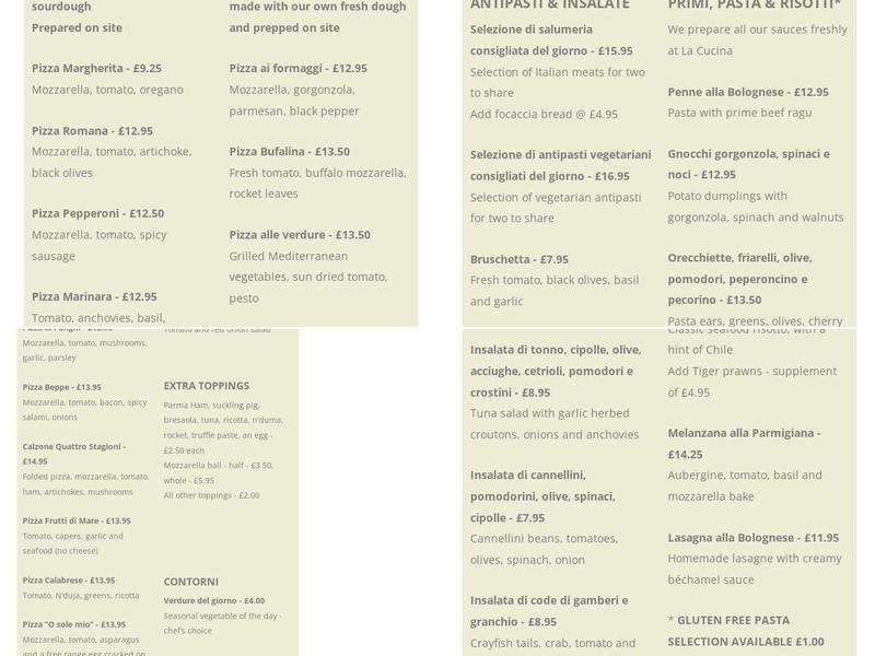 La Cucina Menu